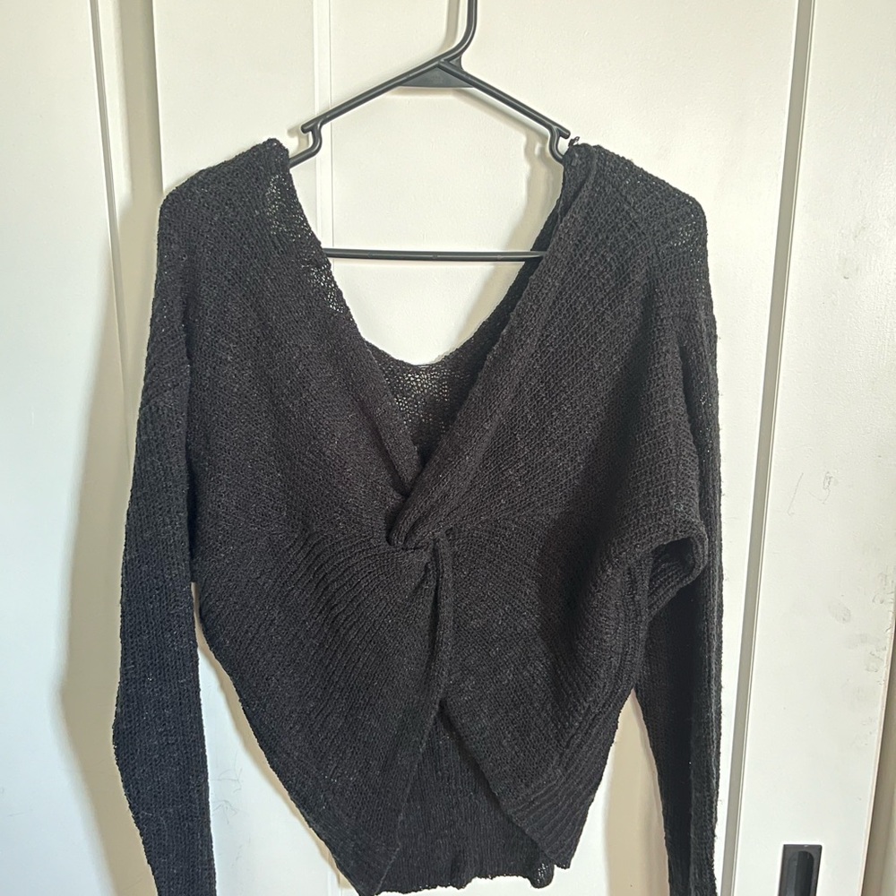 Elegant Black Twist-Front Sweater